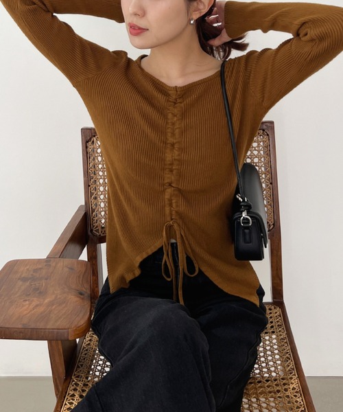 Olu.（オルドット）の「フロントギャザーニット（ニット/セーター・レディース・ブラック/ブラウン/ホワイト・FREE）」の11枚目の写真