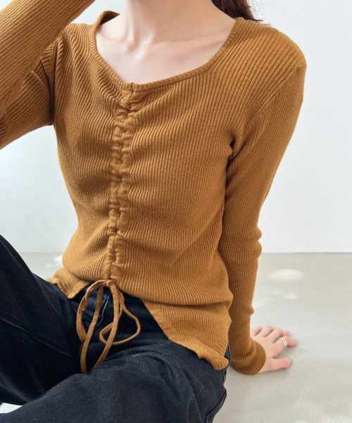 Olu.（オルドット）の「フロントギャザーニット（ニット/セーター・レディース・ブラック/ブラウン/ホワイト・FREE）」の14枚目の写真