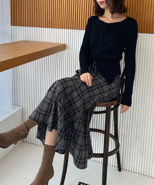 Olu.（オルドット）の「フロントギャザーニット（ニット/セーター・レディース・ブラック/ブラウン/ホワイト・FREE）」の15枚目の写真