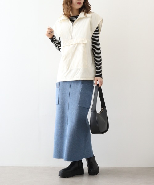 &soiree(アンドソワレ)の「&soiree ハーフジップ中綿アノラックベスト(ダウンベスト・レディース・アイボリー/ブラック・FREE)」の8枚目の写真