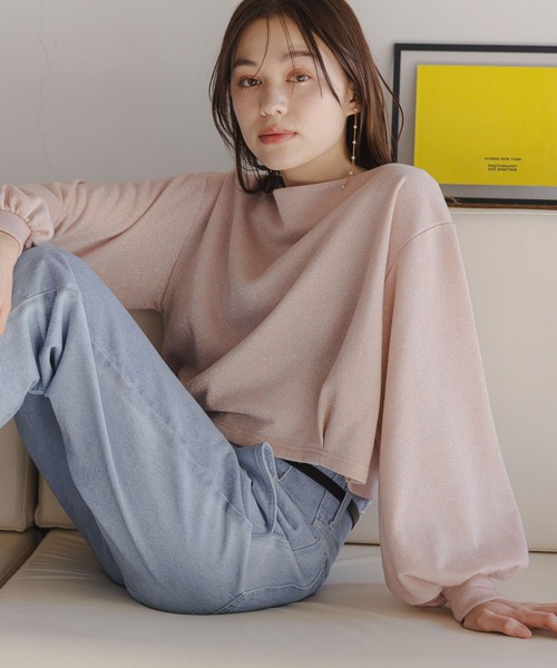 mysty woman（ミスティウーマン）の「ラメ裏毛2WAYプルオーバー　997005（Tシャツ/カットソー・レディース・ライトピンク/アイボリー/ライトグレー・FREE）」の3枚目の写真