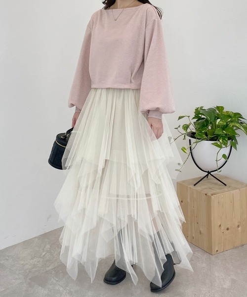 mysty woman（ミスティウーマン）の「ラメ裏毛2WAYプルオーバー　997005（Tシャツ/カットソー・レディース・ライトピンク/アイボリー/ライトグレー・FREE）」の4枚目の写真