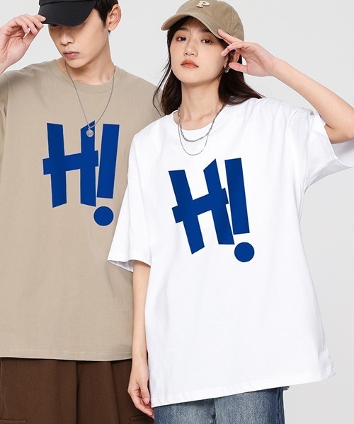 WARAIJOGO（ワライジョウゴ）の「【WARAIJOGO（ワライジョーゴ）】Hi!プリントオーバーサイズ半袖Tシャツ（Tシャツ/カットソー・メンズ・ホワイト/ブラック・FREE）」の2枚目の写真