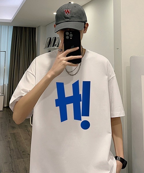 WARAIJOGO（ワライジョウゴ）の「【WARAIJOGO（ワライジョーゴ）】Hi!プリントオーバーサイズ半袖Tシャツ（Tシャツ/カットソー・メンズ・ホワイト/ブラック・FREE）」の4枚目の写真