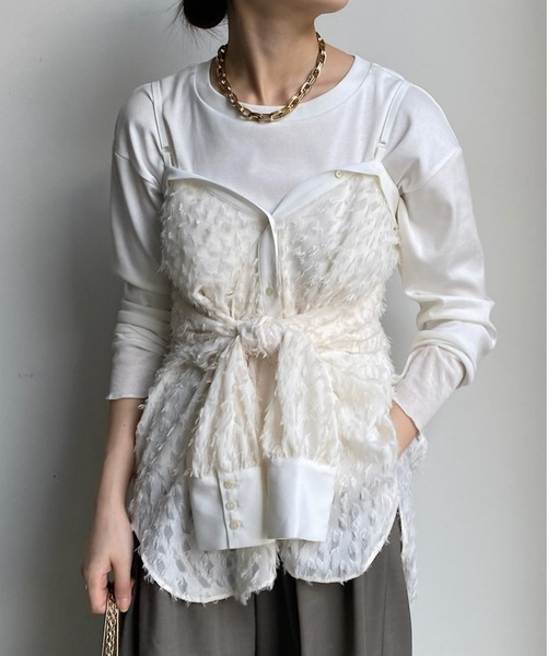DouDou(ドゥドゥ)の「【WEB限定】フリンジジャガード2WAYシャツ(シャツ/ブラウス・レディース・オフホワイト/ブラック・FREE)」の22枚目の写真