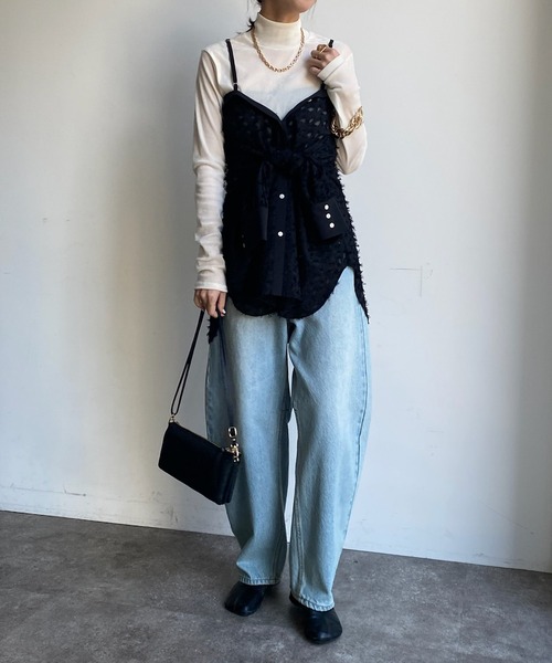 DouDou(ドゥドゥ)の「【WEB限定】フリンジジャガード2WAYシャツ(シャツ/ブラウス・レディース・オフホワイト/ブラック・FREE)」の4枚目の写真