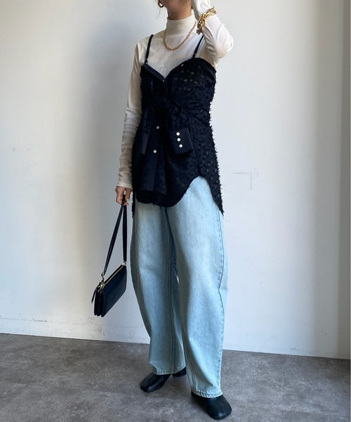 DouDou(ドゥドゥ)の「【WEB限定】フリンジジャガード2WAYシャツ(シャツ/ブラウス・レディース・オフホワイト/ブラック・FREE)」の5枚目の写真