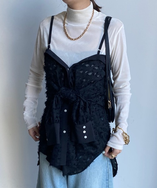 DouDou(ドゥドゥ)の「【WEB限定】フリンジジャガード2WAYシャツ(シャツ/ブラウス・レディース・オフホワイト/ブラック・FREE)」の8枚目の写真