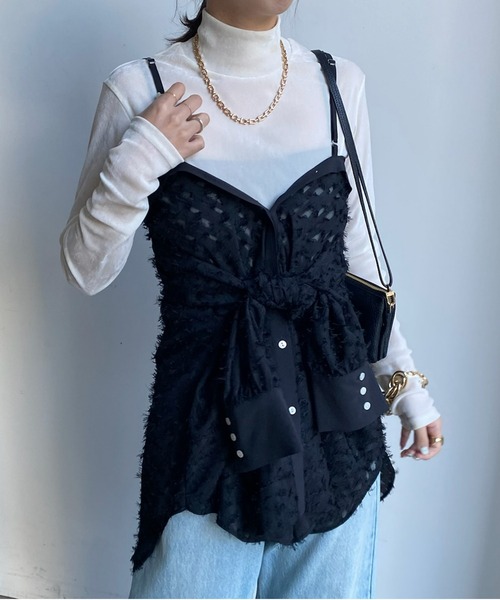 DouDou(ドゥドゥ)の「【WEB限定】フリンジジャガード2WAYシャツ(シャツ/ブラウス・レディース・オフホワイト/ブラック・FREE)」の9枚目の写真