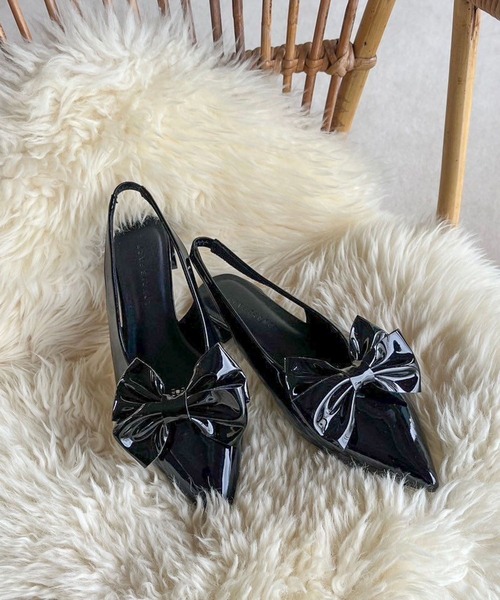 LOWRYS FARM（ローリーズファーム）の「リボンツキ２ＷＡＹミュール　100500（パンプス・レディース・ブラック/シルバー/ブラック系その他/ブラック系その他2/ピンク・MEDIUM/LARGE）」の2枚目の写真