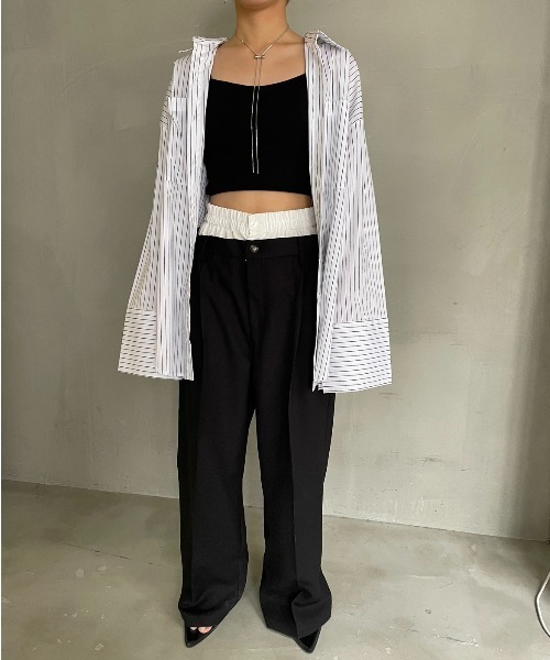 AIC.センタースリットスラックスパンツ aic.シースルー切り替え