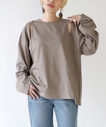 肩スリットデザイン ロングTシャツ