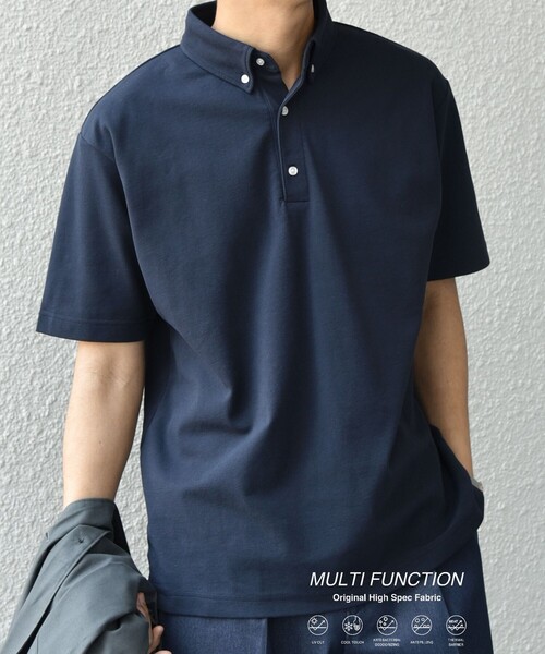 SHIPS any（シップス エニィ）の「SHIPS any:〈接触冷感/遮熱/UVカット機能等〉サマーファンクション 鹿の子 ボタンダウンポロシャツ◆（ポロシャツ・メンズ・ダークグレー/ホワイト/ブルー/ブラック/ネイビー/ホワイト系/ダークブルー・X-LARGE/LARGE/MEDIUM/SMALL）」の7枚目の写真