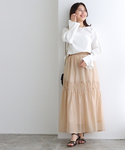 Pierrot(ピエロ)の「シャーリングギャザースカート(スカート・レディース・ベージュ/ブラック/ブラック系その他・L/M/PM)」の21枚目の写真