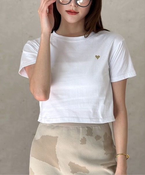 セール】ショート丈ハート箔プリントTシャツ（Tシャツ