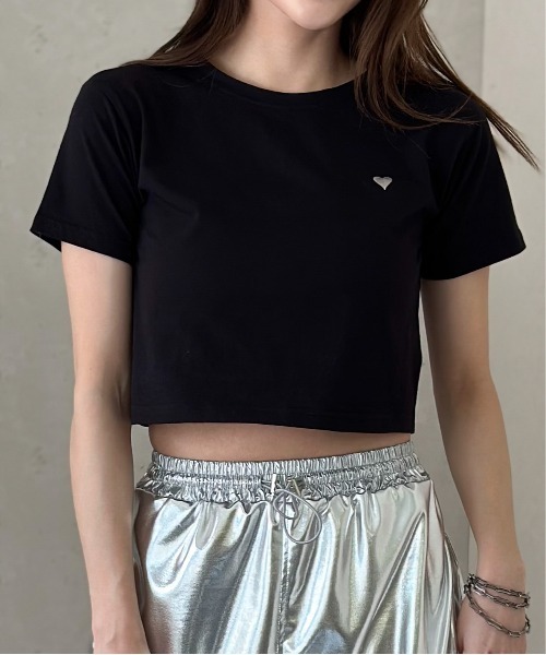 セール】ショート丈ハート箔プリントTシャツ（Tシャツ