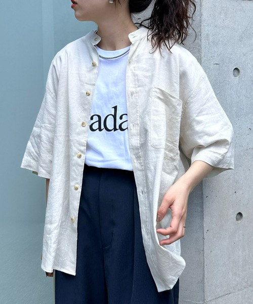 CIAOPANIC TYPY（チャオパニックティピー）の「ウォッシャブルリネンレーヨン半袖バンドカラーシャツ（シャツ/ブラウス・メンズ・グレー/チャコールグレー/ブラック/カーキ/サックスブルー/ブラウン/ベージュ系その他/ネイビー/オレンジ・MEDIUM/LARGE）」の5枚目の写真