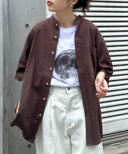 CIAOPANIC TYPY（チャオパニックティピー）の「ウォッシャブルリネンレーヨン半袖バンドカラーシャツ（シャツ/ブラウス・メンズ・グレー/チャコールグレー/ブラック/カーキ/サックスブルー/ブラウン/ベージュ系その他/ネイビー/オレンジ・MEDIUM/LARGE）」の4枚目の写真