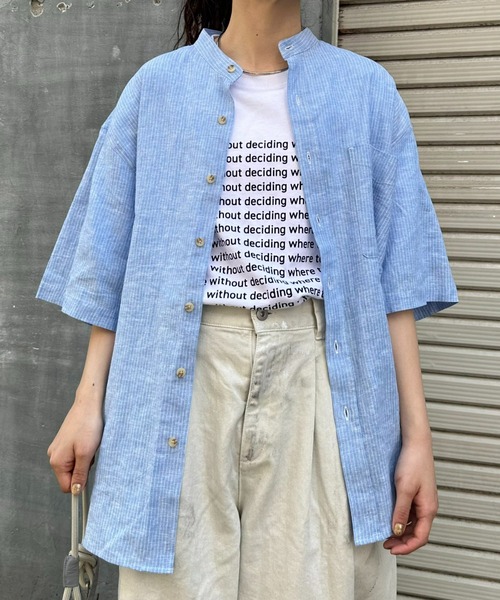 CIAOPANIC TYPY（チャオパニックティピー）の「ウォッシャブルリネンレーヨン半袖バンドカラーシャツ（シャツ/ブラウス・メンズ・グレー/チャコールグレー/ブラック/カーキ/サックスブルー/ブラウン/ベージュ系その他/ネイビー/オレンジ・MEDIUM/LARGE）」の8枚目の写真