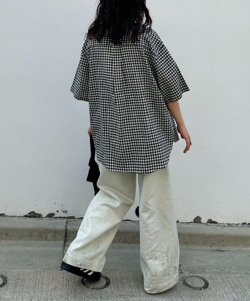 CIAOPANIC TYPY（チャオパニックティピー）の「ウォッシャブルリネンレーヨン半袖バンドカラーシャツ（シャツ/ブラウス・メンズ・グレー/チャコールグレー/ブラック/カーキ/サックスブルー/ブラウン/ベージュ系その他/ネイビー/オレンジ・MEDIUM/LARGE）」の14枚目の写真