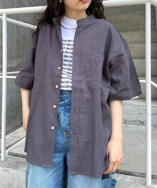 CIAOPANIC TYPY（チャオパニックティピー）の「ウォッシャブルリネンレーヨン半袖バンドカラーシャツ（シャツ/ブラウス・メンズ・グレー/チャコールグレー/ブラック/カーキ/サックスブルー/ブラウン/ベージュ系その他/ネイビー/オレンジ・MEDIUM/LARGE）」の15枚目の写真