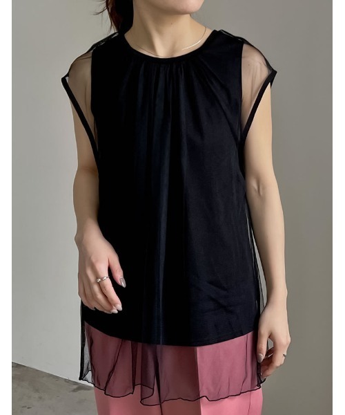 Re:EDIT(リエディ)の「レイヤードチュールタンクトップ(タンクトップ・レディース・アイボリー/ブラック・LARGE/MEDIUM)」の5枚目の写真