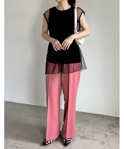 Re:EDIT(リエディ)の「レイヤードチュールタンクトップ(タンクトップ・レディース・アイボリー/ブラック・LARGE/MEDIUM)」の6枚目の写真