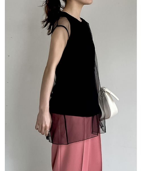 Re:EDIT(リエディ)の「レイヤードチュールタンクトップ(タンクトップ・レディース・アイボリー/ブラック・LARGE/MEDIUM)」の7枚目の写真