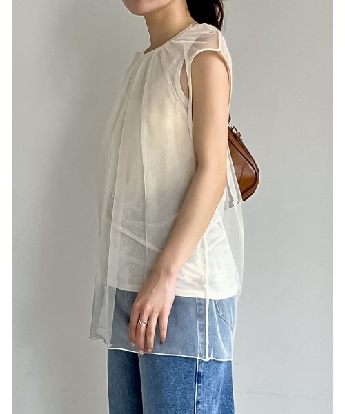 Re:EDIT(リエディ)の「レイヤードチュールタンクトップ(タンクトップ・レディース・アイボリー/ブラック・LARGE/MEDIUM)」の10枚目の写真