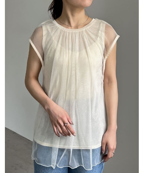 Re:EDIT(リエディ)の「レイヤードチュールタンクトップ(タンクトップ・レディース・アイボリー/ブラック・LARGE/MEDIUM)」の11枚目の写真