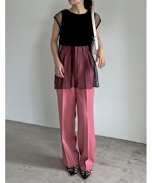 Re:EDIT(リエディ)の「レイヤードチュールタンクトップ(タンクトップ・レディース・アイボリー/ブラック・LARGE/MEDIUM)」の3枚目の写真