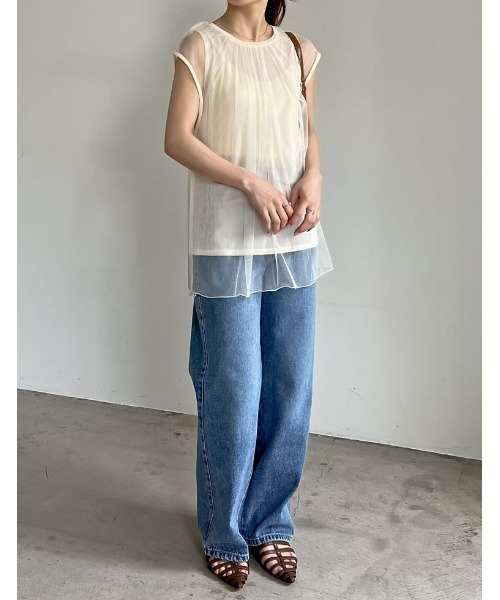 Re:EDIT(リエディ)の「レイヤードチュールタンクトップ(タンクトップ・レディース・アイボリー/ブラック・LARGE/MEDIUM)」の9枚目の写真