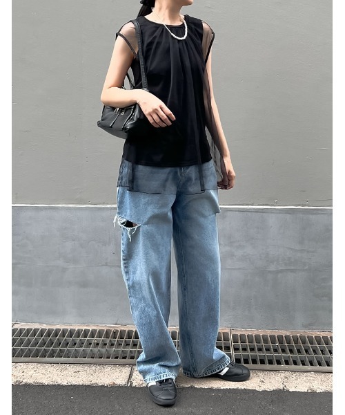 Re:EDIT(リエディ)の「レイヤードチュールタンクトップ(タンクトップ・レディース・アイボリー/ブラック・LARGE/MEDIUM)」の20枚目の写真