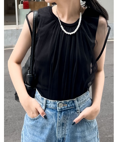 Re:EDIT(リエディ)の「レイヤードチュールタンクトップ(タンクトップ・レディース・アイボリー/ブラック・LARGE/MEDIUM)」の21枚目の写真
