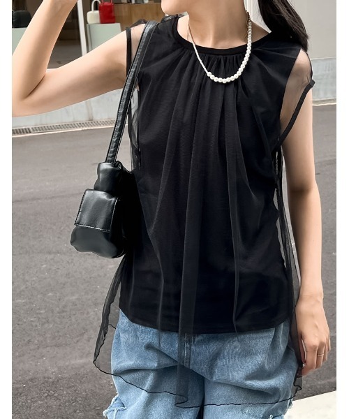 Re:EDIT(リエディ)の「レイヤードチュールタンクトップ(タンクトップ・レディース・アイボリー/ブラック・LARGE/MEDIUM)」の22枚目の写真