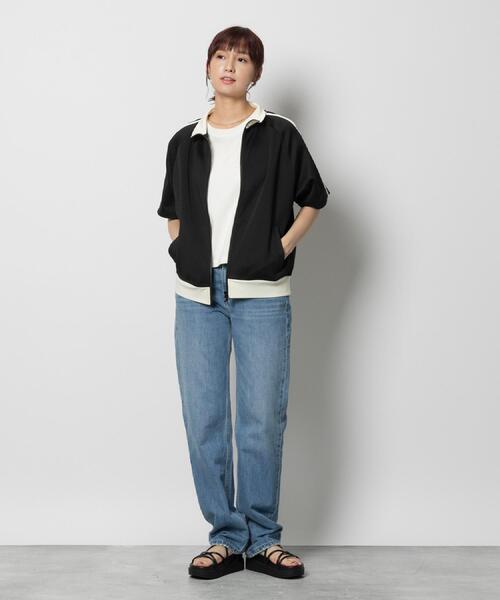 Right-on(ライトオン)の「Other(ソノタ)半袖トラックジャケット(カーディガン/ボレロ・レディース・ブラック/オフホワイト・M/L)」の18枚目の写真
