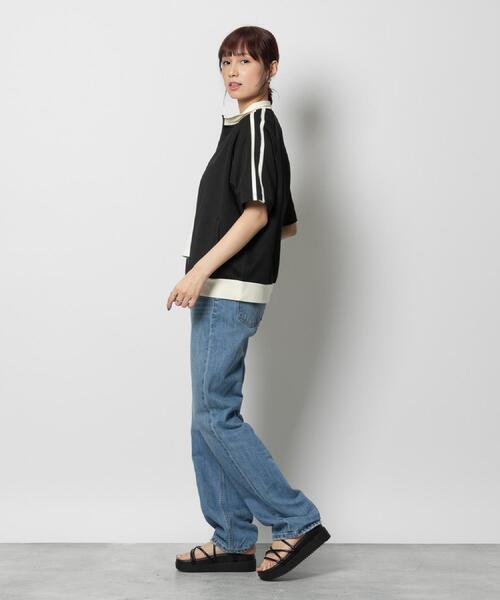 Right-on(ライトオン)の「Other(ソノタ)半袖トラックジャケット(カーディガン/ボレロ・レディース・ブラック/オフホワイト・M/L)」の20枚目の写真