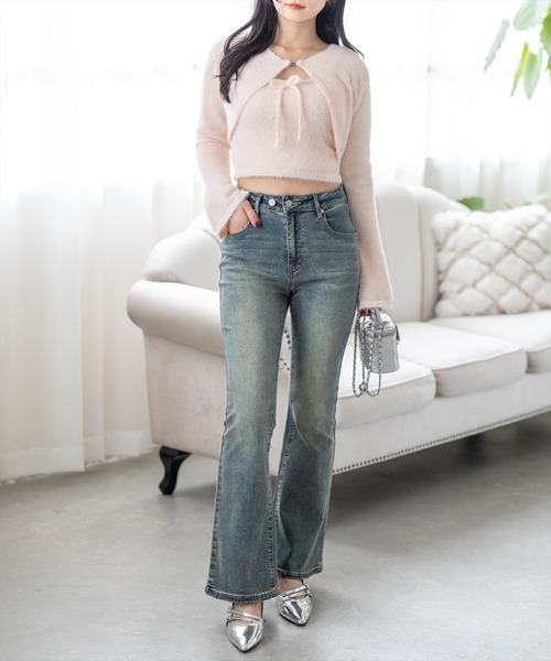 セール】【低身長対応／サイズ展開あり】ミドルライズフレアデニム