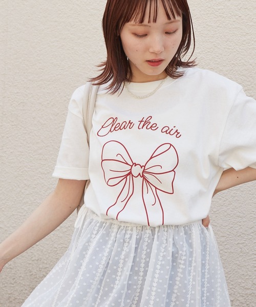 w closet(ダブルクローゼット)の「リボンプリントTEE(Tシャツ/カットソー・レディース・オートミール/スミクロ/オフホワイト・FREE)」の10枚目の写真