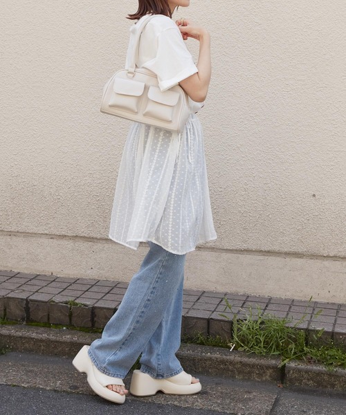 w closet(ダブルクローゼット)の「リボンプリントTEE(Tシャツ/カットソー・レディース・オートミール/スミクロ/オフホワイト・FREE)」の13枚目の写真