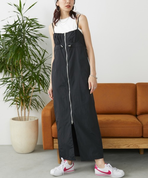 日本未入荷 UNIFREE★チェックレイヤードワンピース セール】フロントZIPビスチェレイヤードワンピース / サイズ展開