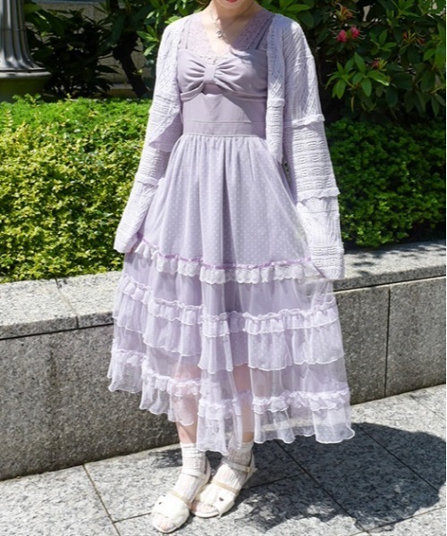 axes femme POETIQUE（アクシーズファムポエティック）の「リボンデザインチュールワンピース（ワンピース・レディース・ブラック/ラベンダー/キナリ/イエロー・MEDIUM）」の5枚目の写真