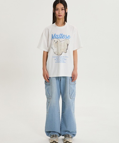 セール】【UNISEX】Wai Kei／マルチーズイラストT（Tシャツ