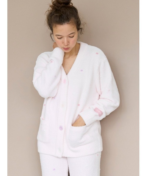 ジェラピケ　ルームウェア ホワイト ピンク セーター カーディガン gelato pique（ジェラートピケ）の「ベビモコドットカーディガン