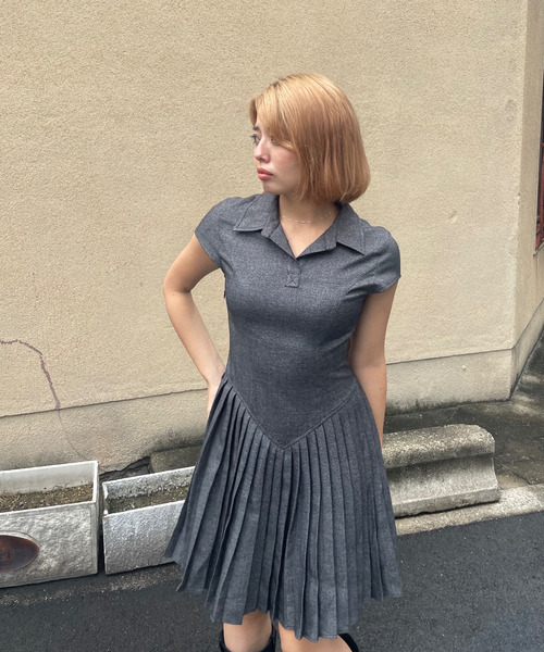 ポロカラー プリーツミニワンピース FX24L226【Fano Studios 