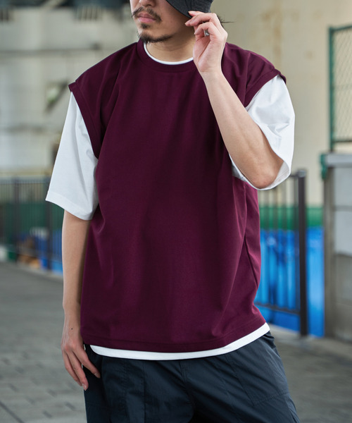 ikka(イッカ)の「【接触冷感/親子コーデ】速乾COOLフェイクベストTシャツ(Tシャツ/カットソー・メンズ・ワイン/チャコールグレー/グリーン・XL/M/S/L)」の3枚目の写真
