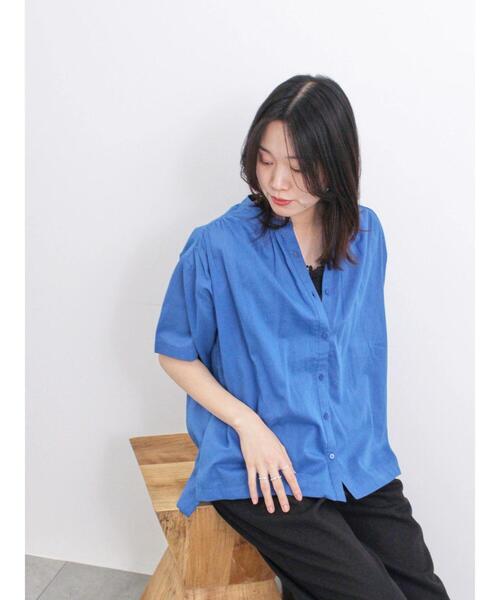 Samansa Mos2 blue（サマンサモスモスブルー）の「【Made in India】ボイルギャザーブラウス（シャツ/ブラウス・レディース・ブルー/グリーン/カーキ/ブラック・F）」の16枚目の写真