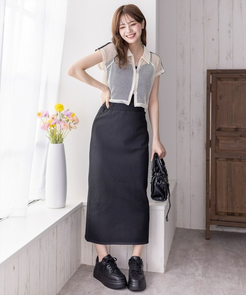 clear（クリア）の「ニットアイラインスカート [着回し シンプル]≪2024AW新作≫（スカート・レディース・ブラック/アイボリー・S/M）」の5枚目の写真