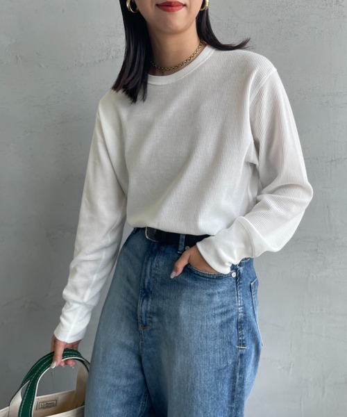 Healthknit（ヘルスニット）の「[HEALTHKNIT/ヘルスニット] 別注 クルーネック ワッフルボーダーTシャツ（Tシャツ/カットソー・レディース・ブルー/ホワイト/ブラック系/レッド/ブラック・F）」の16枚目の写真