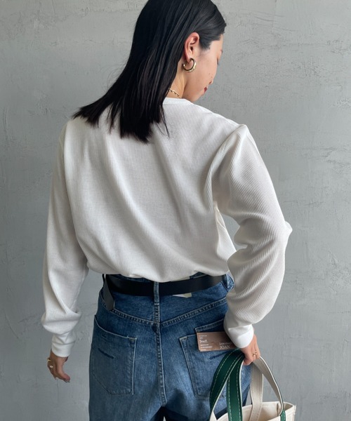 Healthknit（ヘルスニット）の「[HEALTHKNIT/ヘルスニット] 別注 クルーネック ワッフルボーダーTシャツ（Tシャツ/カットソー・レディース・ブルー/ホワイト/ブラック系/レッド/ブラック・F）」の17枚目の写真